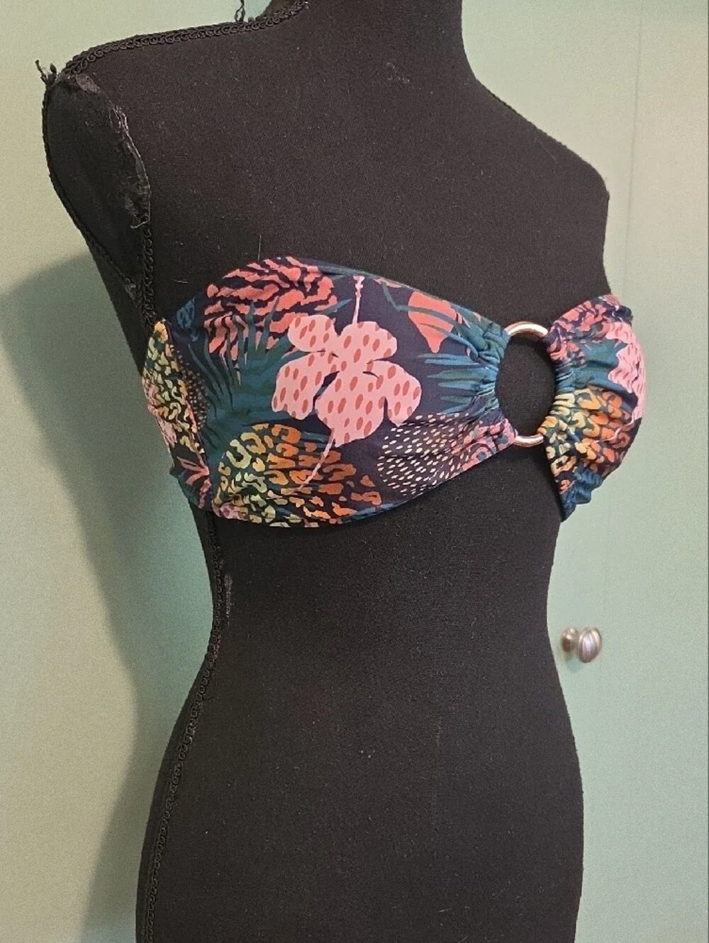 Nwt Joan Vass Tropical Print Strapless Bikini Top Size Large